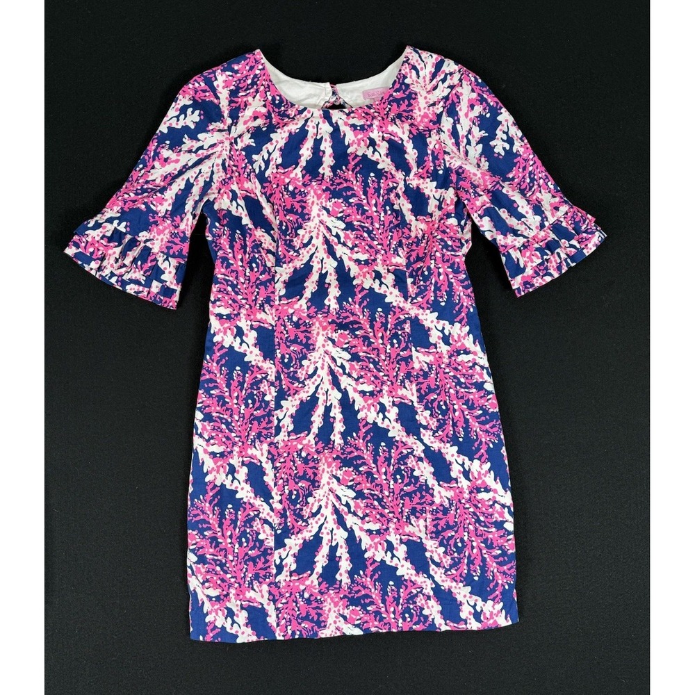 Lilly Pulitzer Fiesta Stretch Dress Nauti Navy Pink Beyond The Sea Coral Sz 6